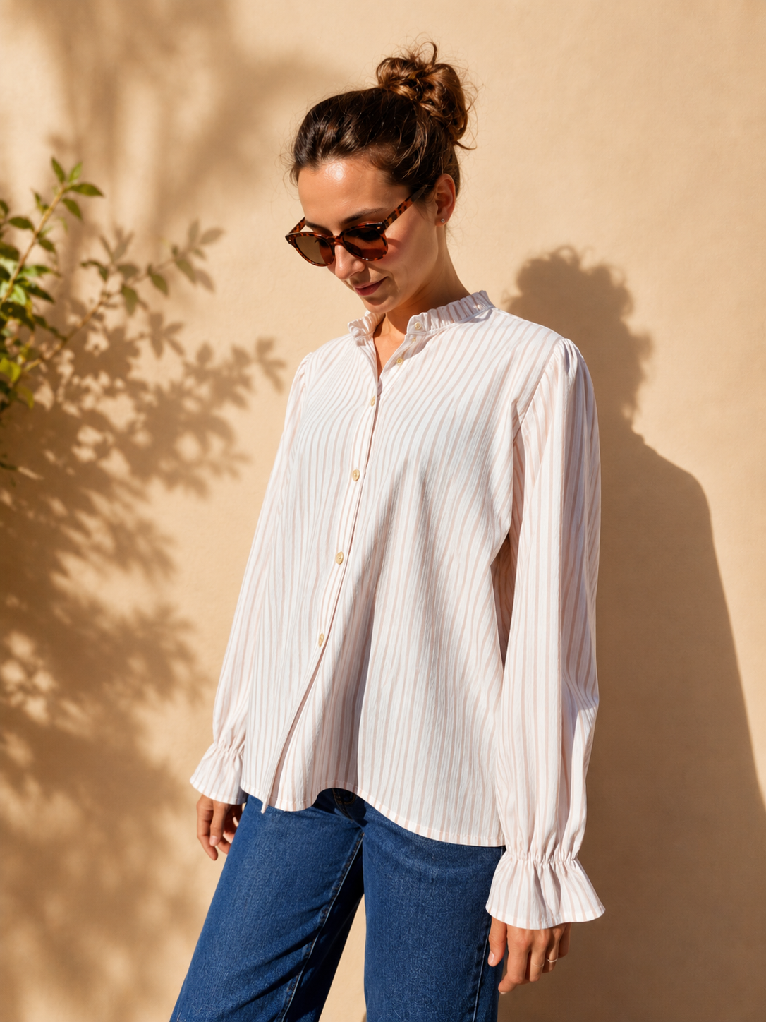 Chemise rayures fines col montant