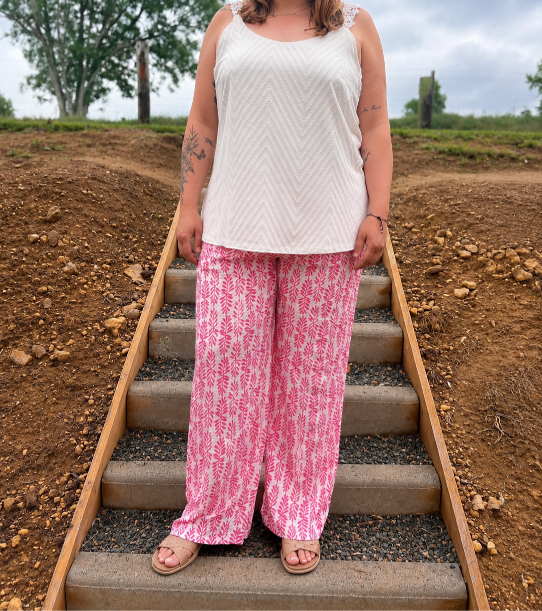 Pantalon en gaze de coton à motif