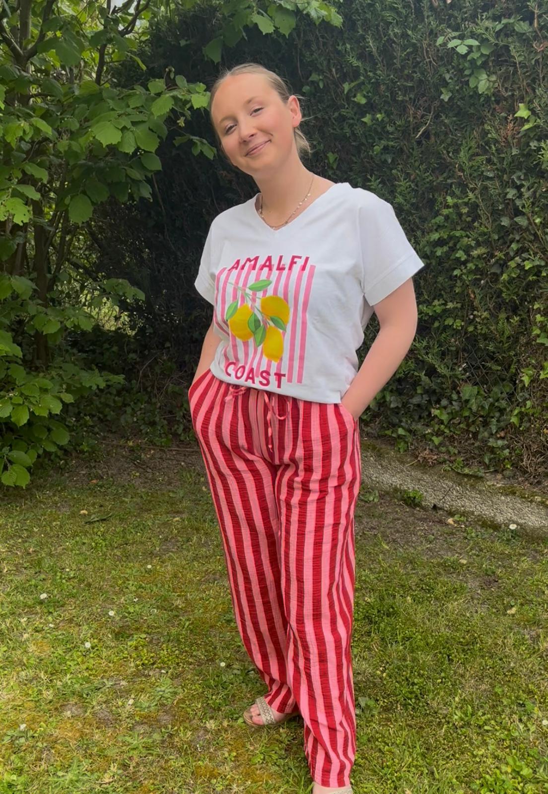 Pantalon gaze de coton imprimé rayure