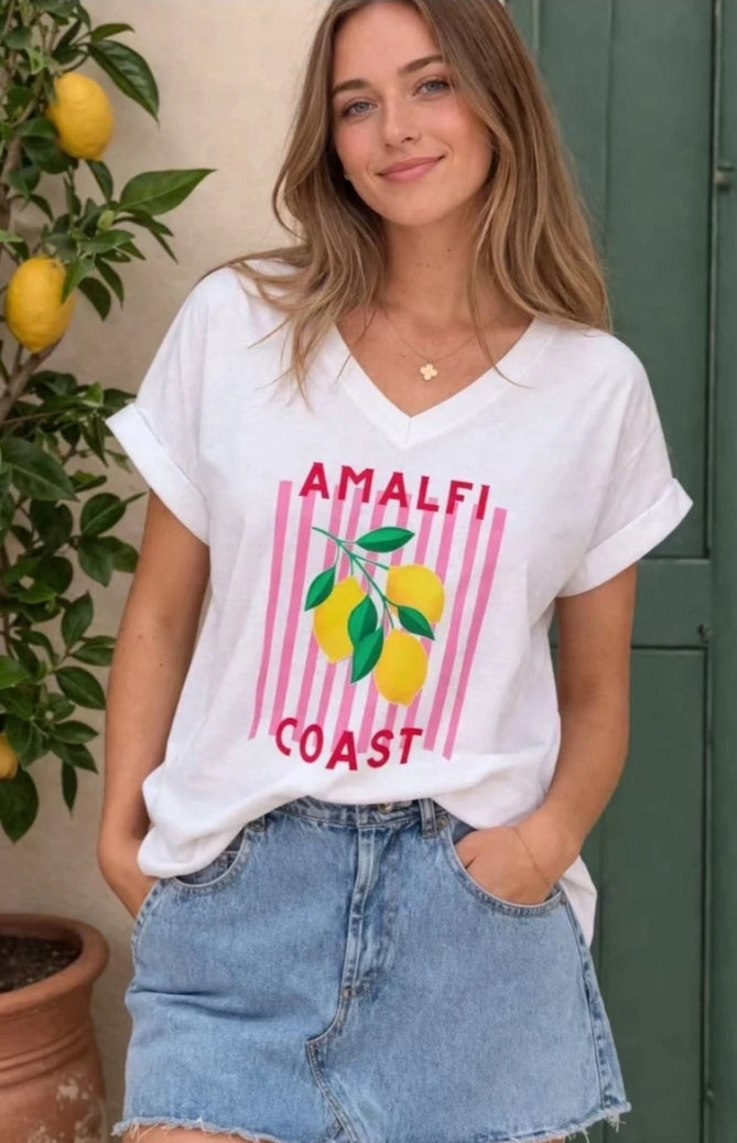 T-shirt col V imprimé citron