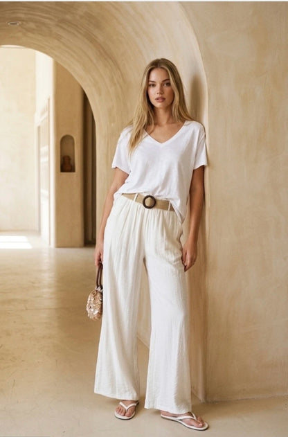 Pantalon large fluide taille ceinturée