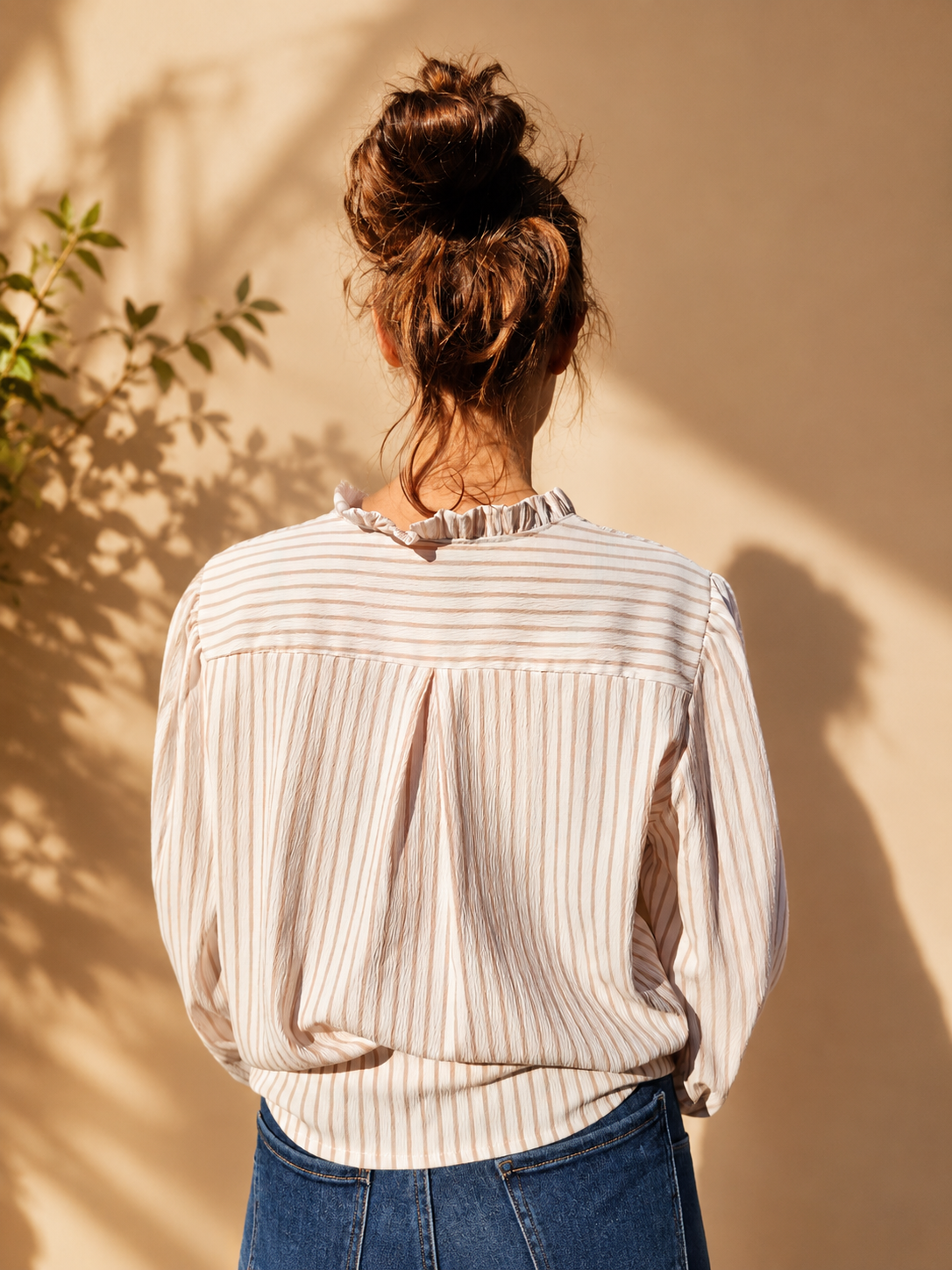 Chemise  rayures fines col montant