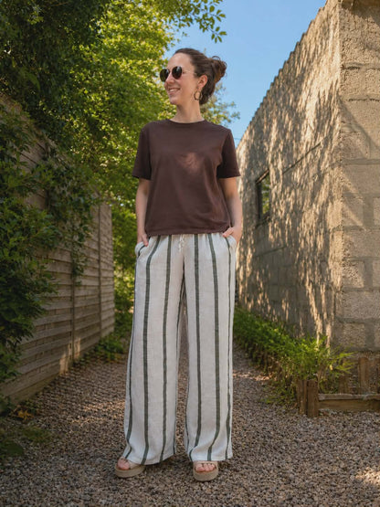 Pantalon gaze de coton imprimé rayure