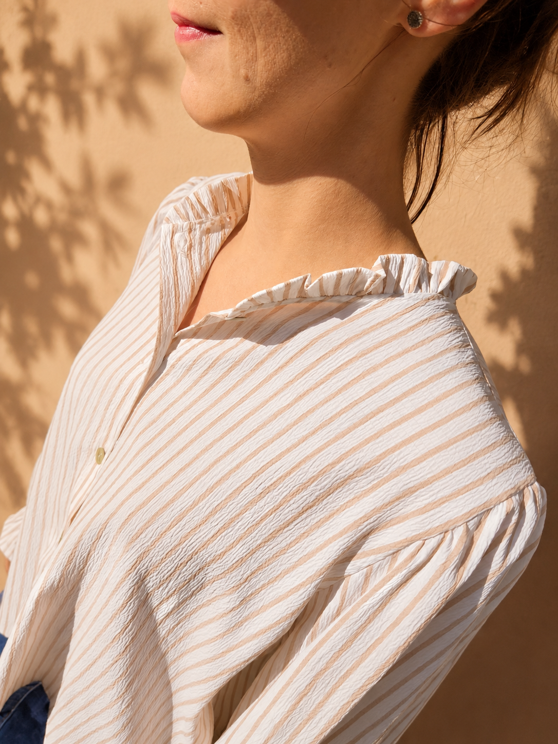 Chemise  rayures fines col montant