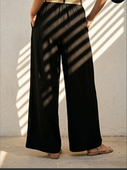 Pantalon large fluide taille ceinturée