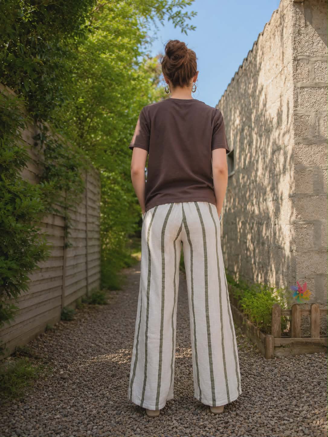 Pantalon gaze de coton imprimé rayure