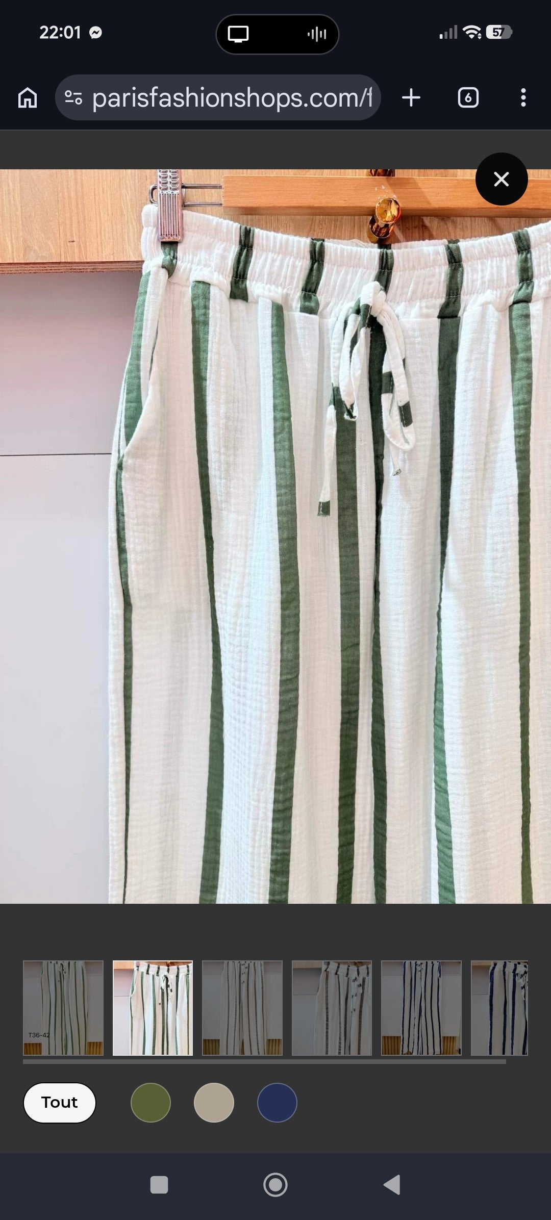 Pantalon gaze de coton imprimé rayure