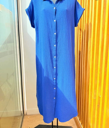 Robe chemise longue en gaze de coton