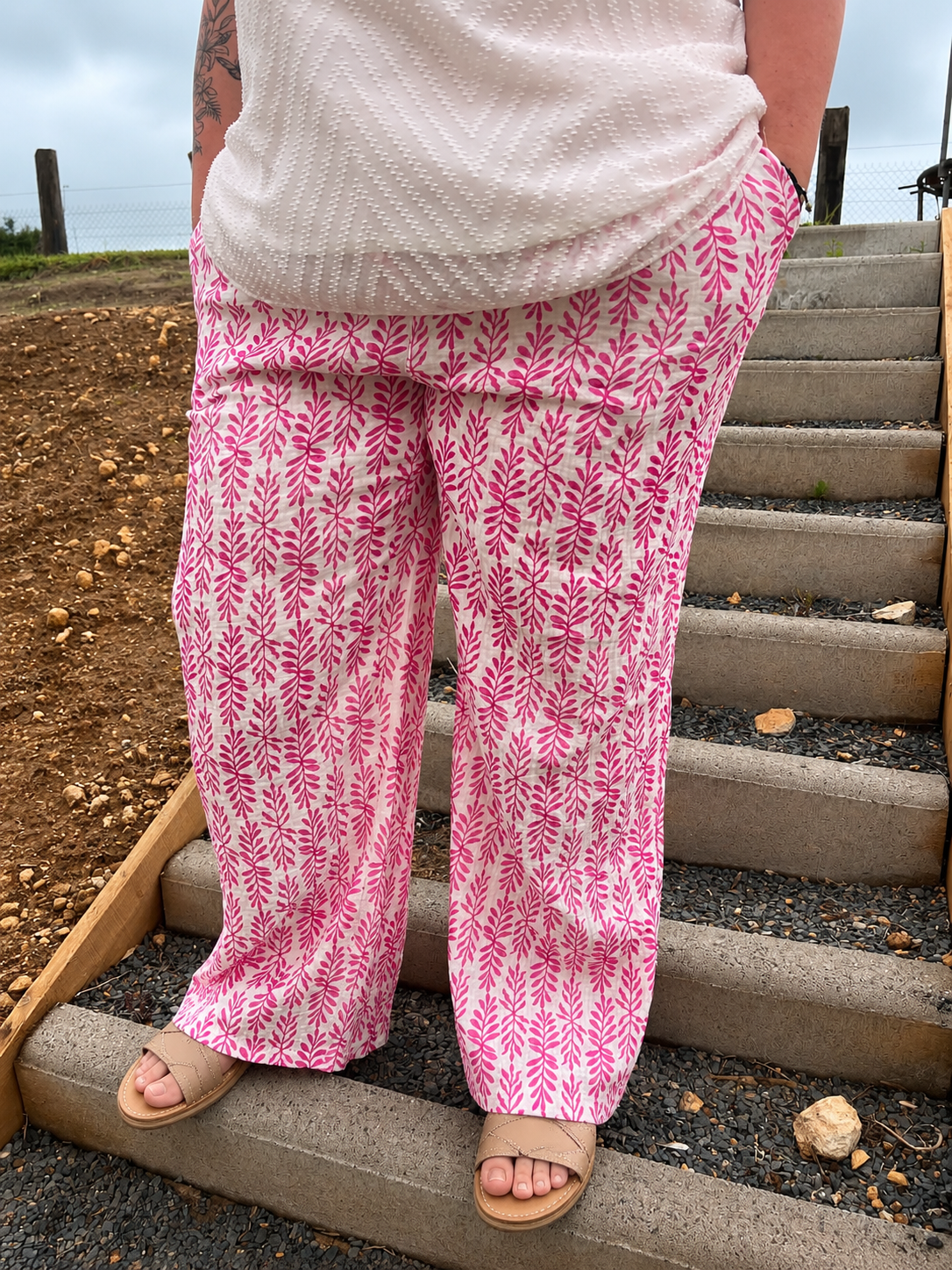 Pantalon en gaze de coton à motif