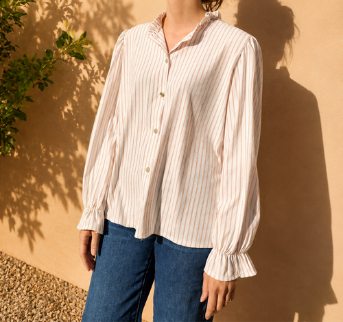 Chemise  rayures fines col montant