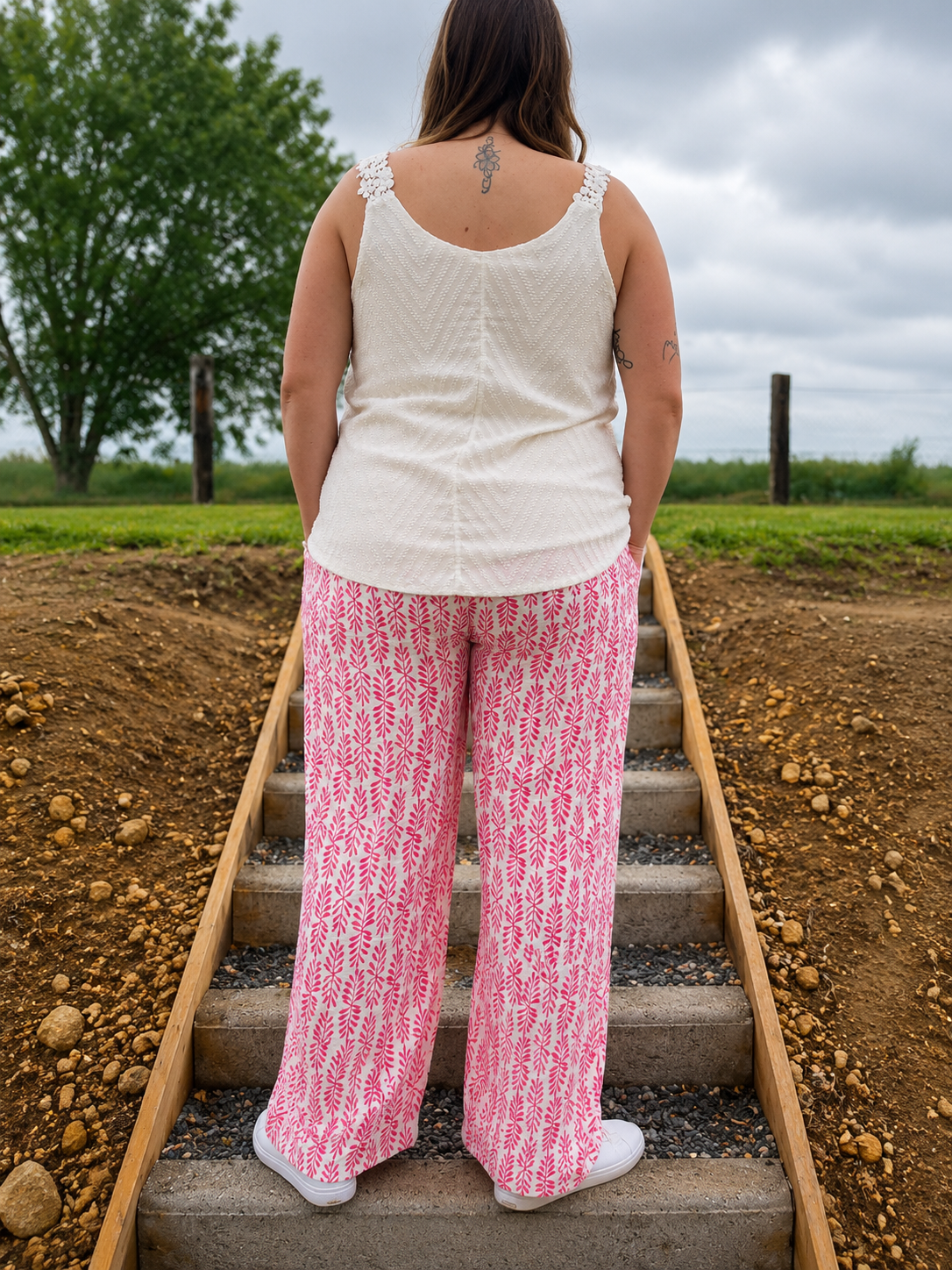 Pantalon en gaze de coton à motif